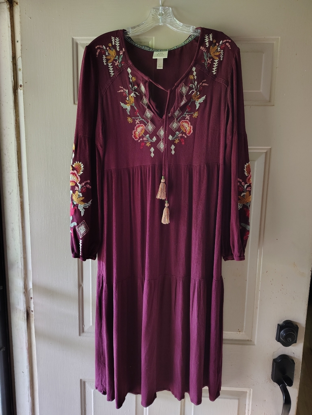 Knox Rose Embroidered Boho Burgundy Dress Size Large